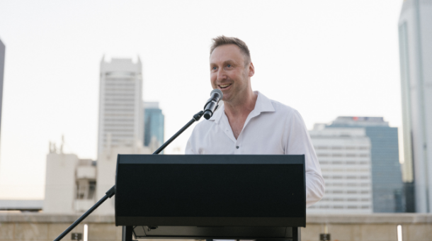State Manager Adam JOHNSON-KAIN giving a speech