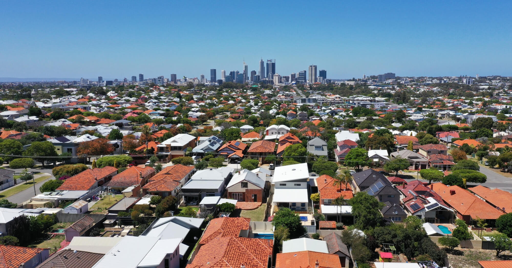 Aerial urban suburban cityscape landscape view of Perth, Western Australia