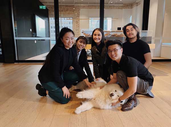 sona members with a dog at Super Studio